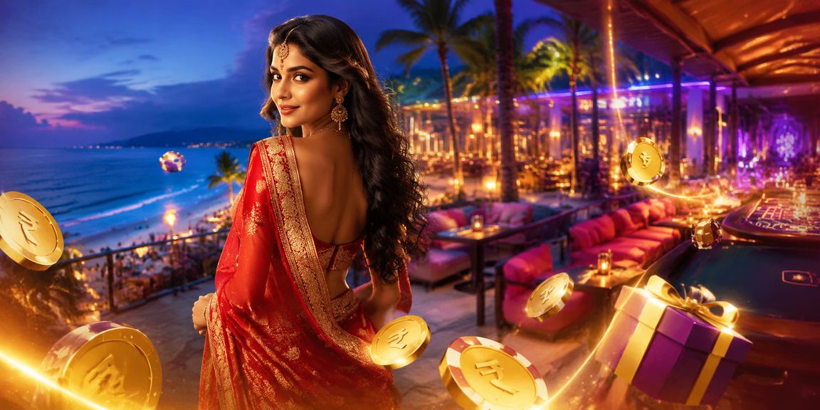 Woman playing casino game at Goa mobile app with festive saree